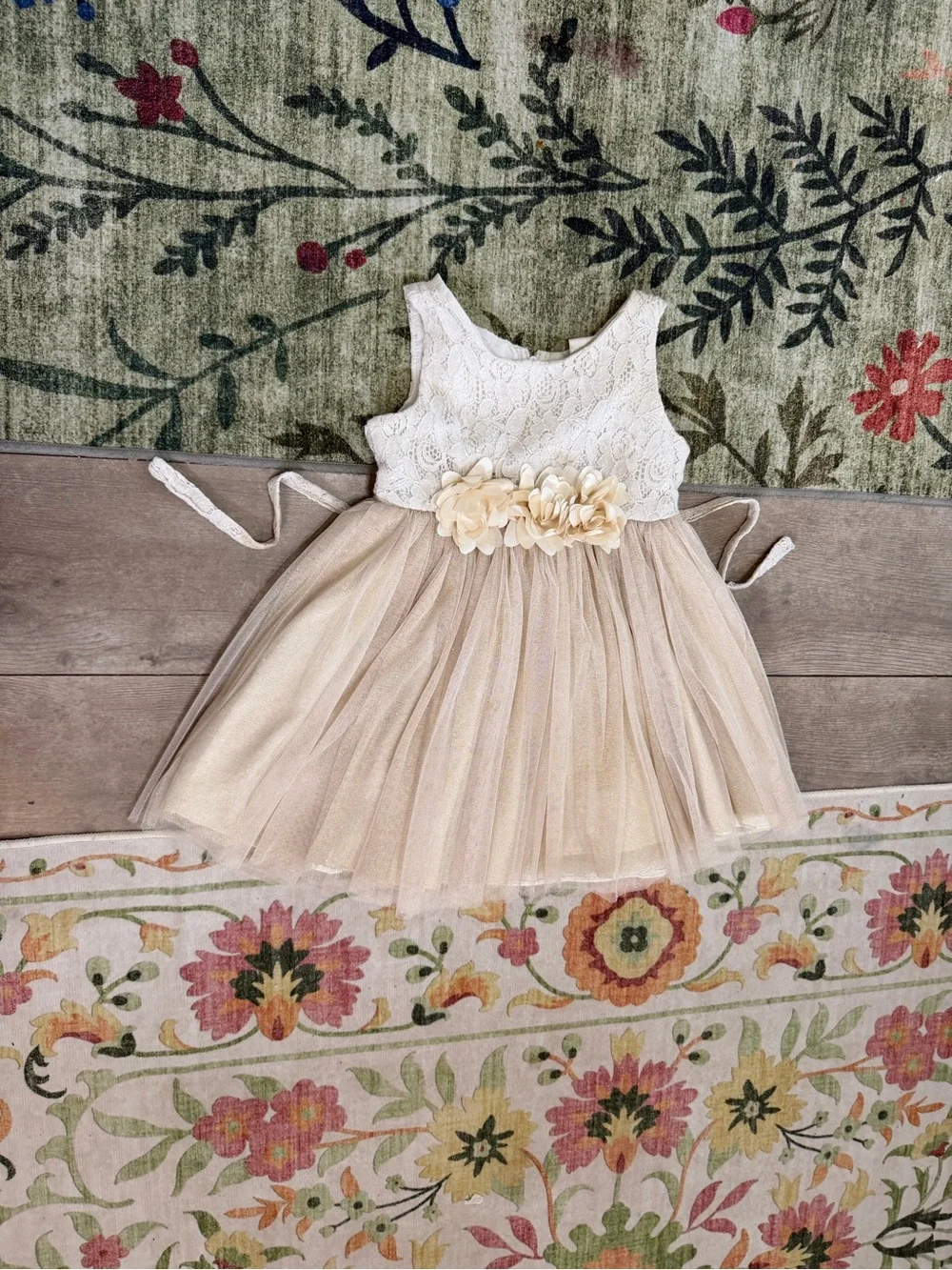 Sweet Heart Rose Toddler Girl Lace and Beige Formal Dress 3T Tulle Flower Waist